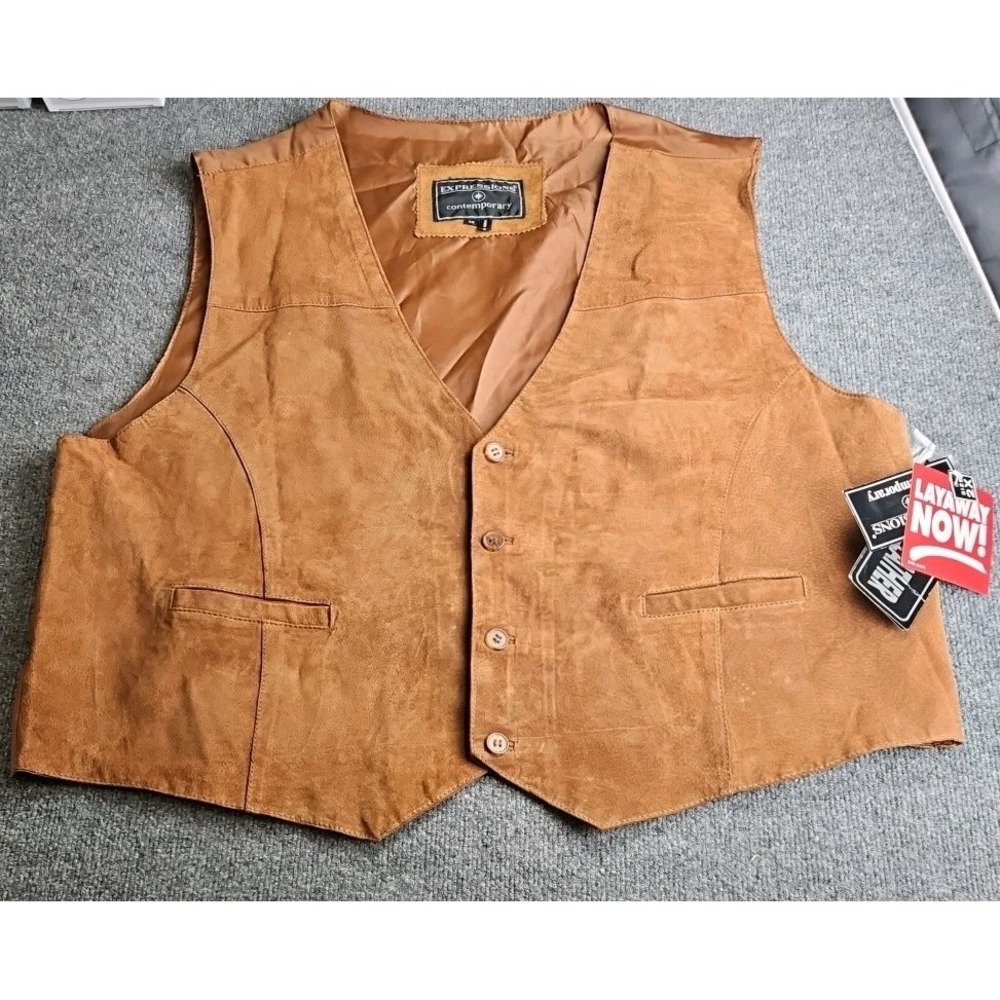 Men's Brown Suede Leather Expressions Contemporary‎ Vest Sz 2XL Vintage 1224
